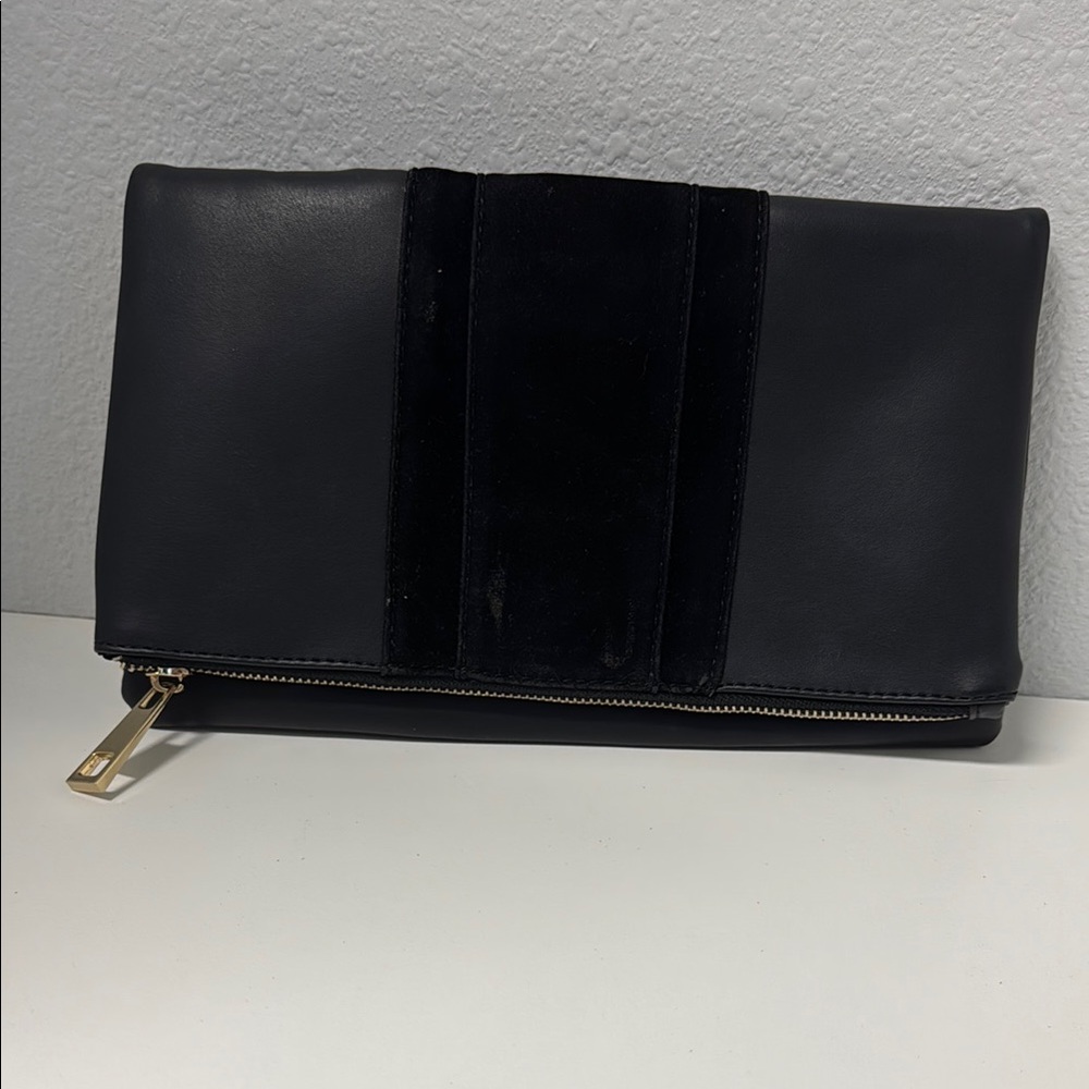 Summer & Rose Black vegan Leather Clutch with Gold Zipper